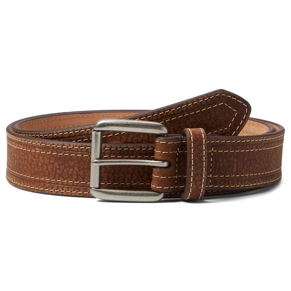 Men\'s Leather Contrast Double Stitched Belt, Brown, 40😘